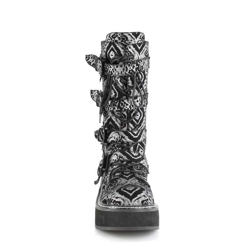 EMILY-322 Black-Silver Faux Nubuck Leather Mid-Calf Boot Demonia US Size (Women's): 6