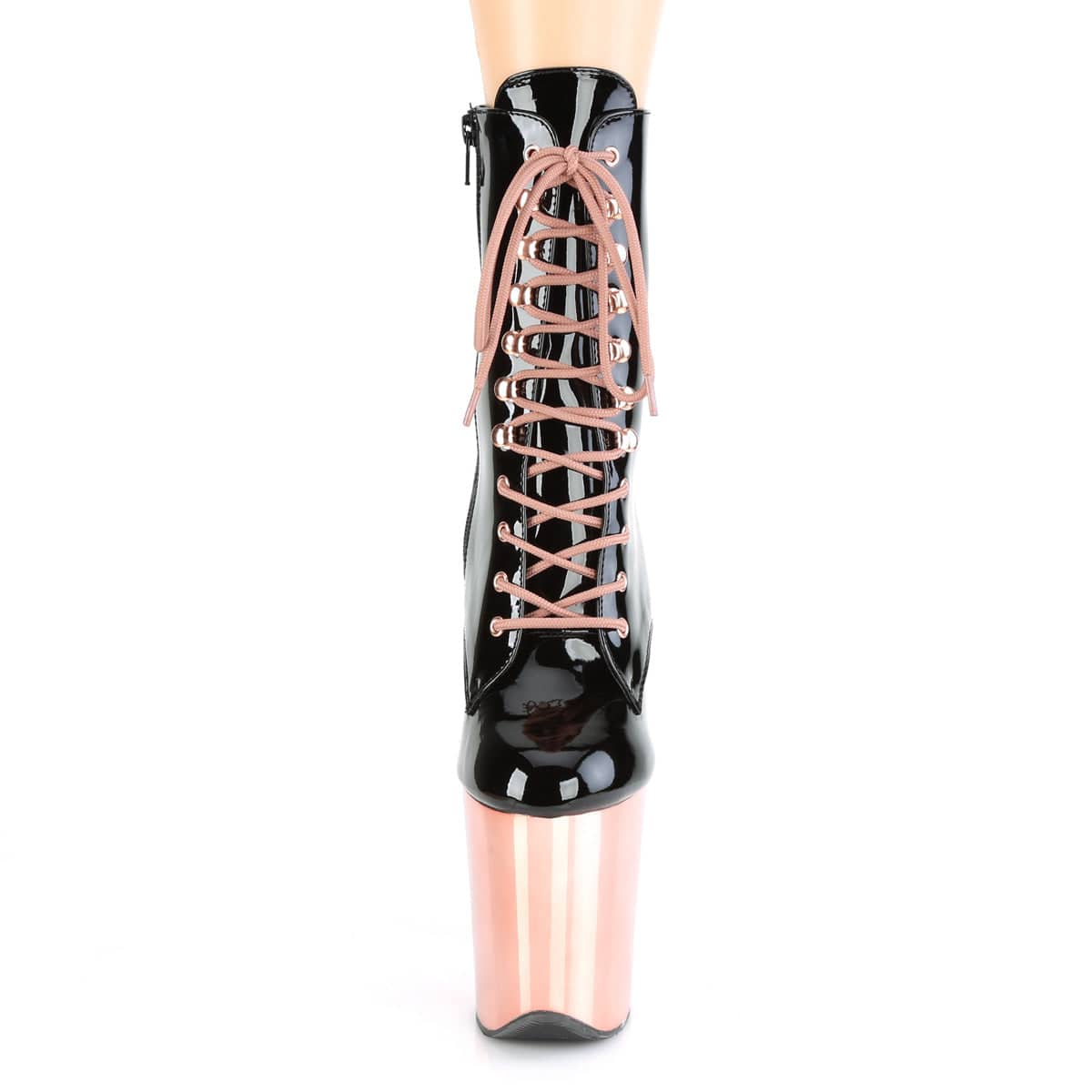 FLAMINGO-1020 Black Patent/Rose Gold Chrome Ankle Boot Pleaser US Size (Women's): 5