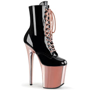 FLAMINGO-1020 Black Patent/Rose Gold Chrome Ankle Boot Pleaser US Size (Women's): 5