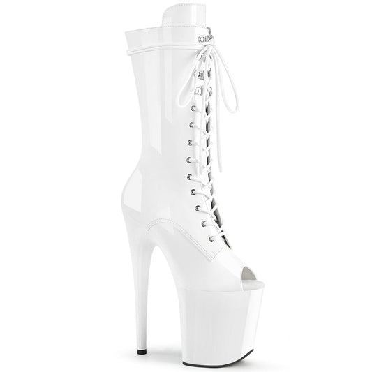 FLAMINGO-1051 White Patent/White Mid-Calf Boot Pleaser US Size (Women's): 5