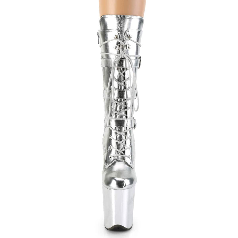 FLAMINGO-1053 Silver Metallic Pu/Silver Metallic Pu Mid-Calf Boot Pleaser US Size (Women's): 5