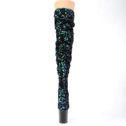 FLAMINGO-3004 Green Iridescent Sequins/Black Thigh Boot Pleaser US Size (Women's): 5