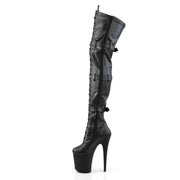 FLAMINGO-3028 Black Stretch Faux Leather/Black Matte Thigh Boot Pleaser US Size (Women's): 6