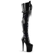FLAMINGO-3028 Black Stretch Patent/Black Thigh Boot Pleaser US Size (Women's): 6