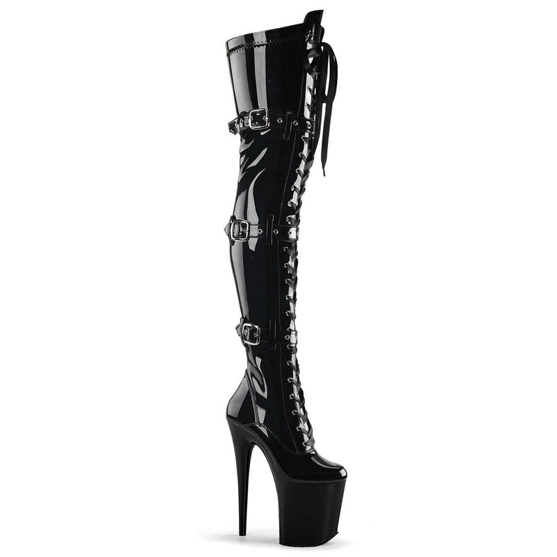 FLAMINGO-3028 Black Stretch Patent/Black Thigh Boot Pleaser US Size (Women's): 6