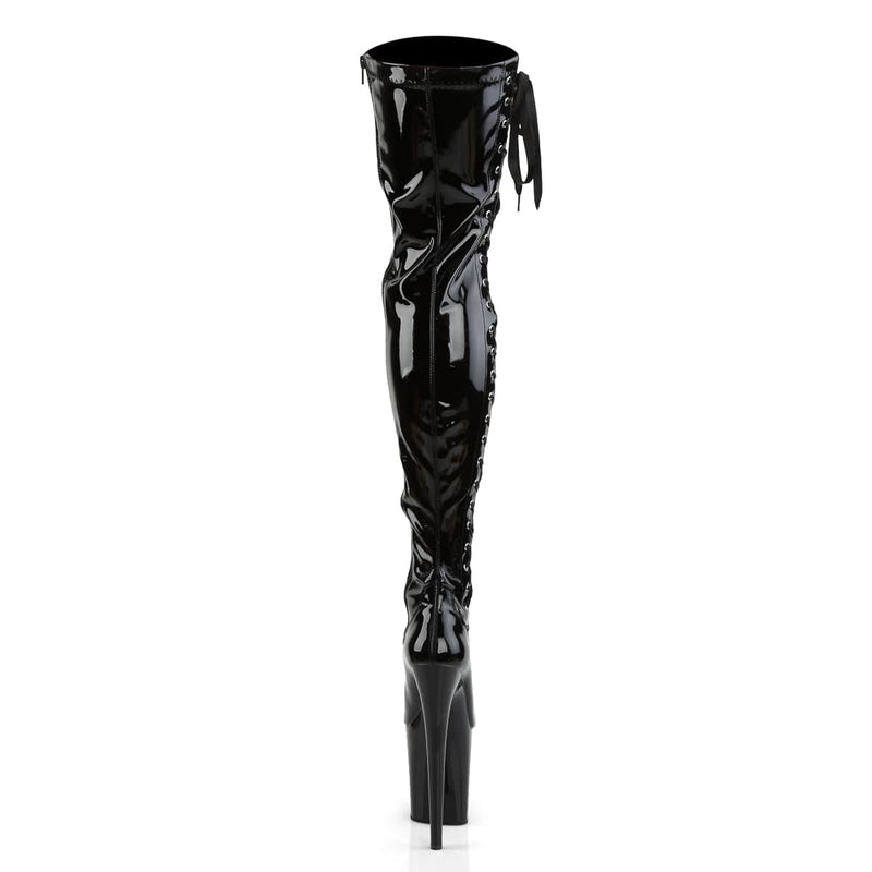 FLAMINGO-3050 Black Stretch Patent/Black Thigh Boot Pleaser US Size (Women's): 6