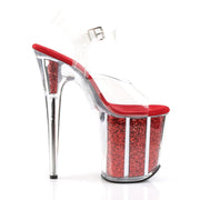 FLAMINGO-808G Clear/Red Glitter Platform Sandal Pleaser US Size (Women's): 5
