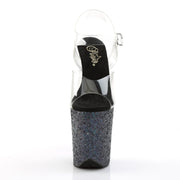 FLAMINGO-808LG Clear/Black Multi Glitter Platform Sandal Pleaser US Size (Women's): 5