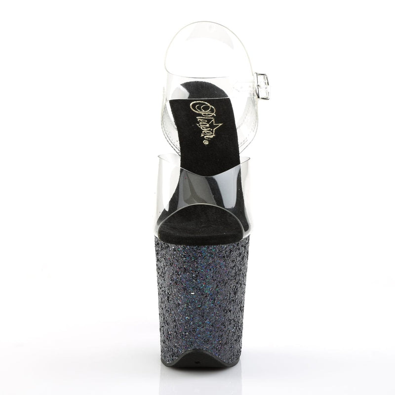 FLAMINGO-808LG Clear/Black Multi Glitter Platform Sandal Pleaser US Size (Women's): 5