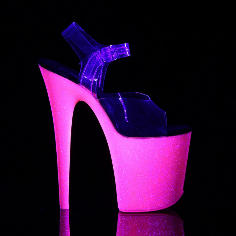FLAMINGO-808UVG Clear/Neon Hot Pink Glitter Platform Sandal Pleaser US Size (Women's): 5