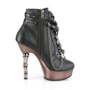 MUERTO-1001 Black Faux Leather/Pewter Chrome Ankle Boot Demonia US Size (Women's): 5