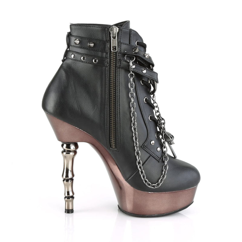 MUERTO-1001 Black Faux Leather/Pewter Chrome Ankle Boot Demonia US Size (Women's): 5