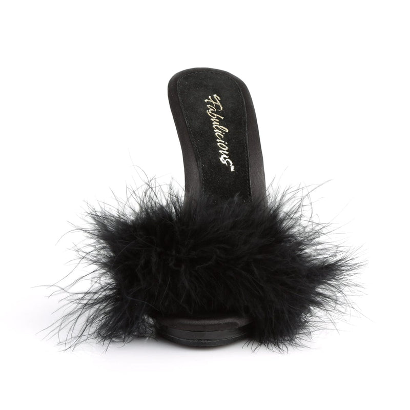 POISE-501F Black Satin-Marabou Fur/Black CURRENT Fabulicious US Size (Women's): 6