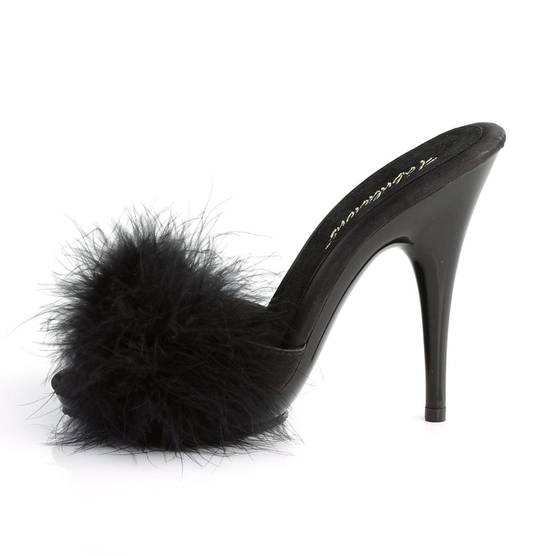 POISE-501F Black Satin-Marabou Fur/Black CURRENT Fabulicious US Size (Women's): 6
