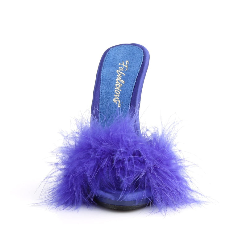 POISE-501F Blue Satin-Marabou Fur/Blue CURRENT Fabulicious US Size (Women's): 6
