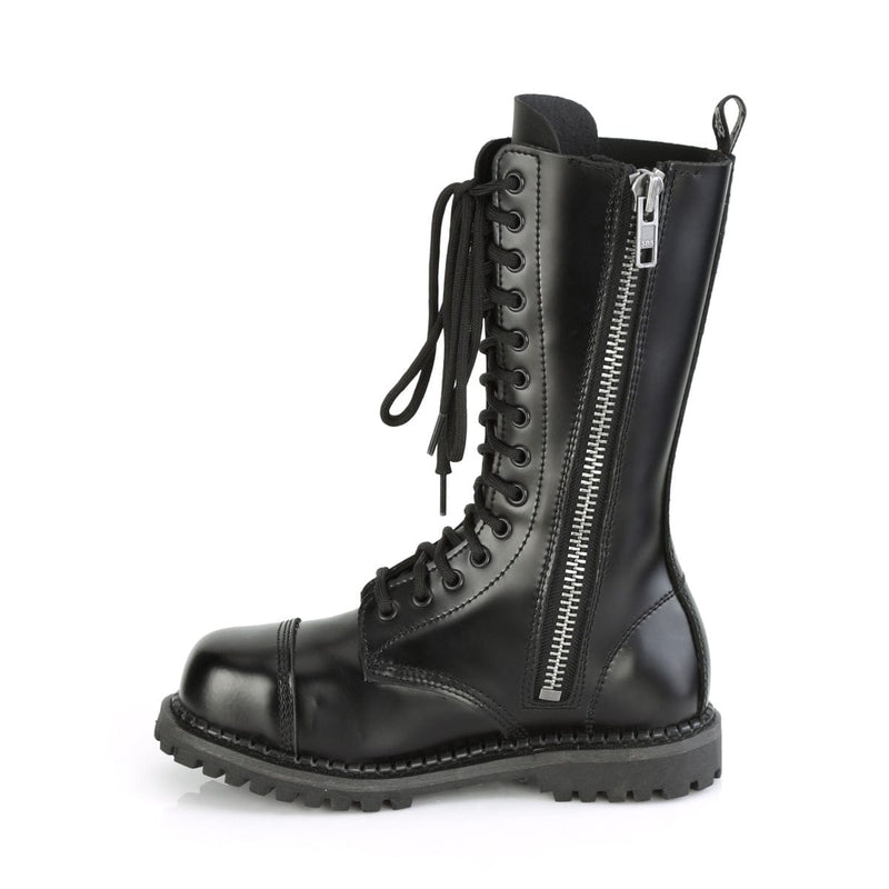RIOT-14 Black Leather Mid-Calf Boot Demonia US Size (Unisex/Men's): 4