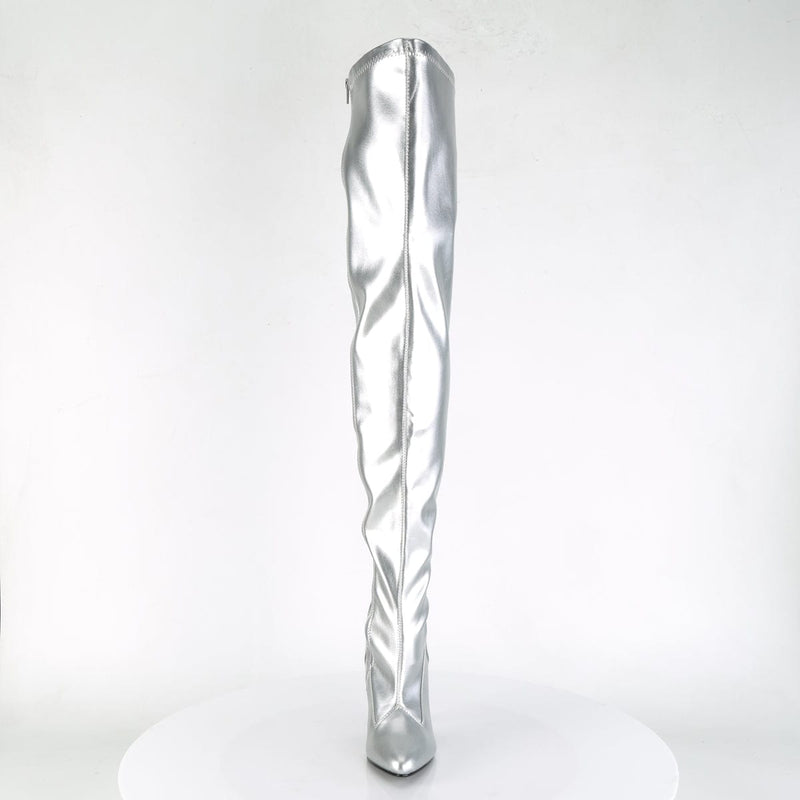 SEDUCE-3000 Silver Stretch Faux Leather Thigh Boot Pleaser US Size (Women's): 6
