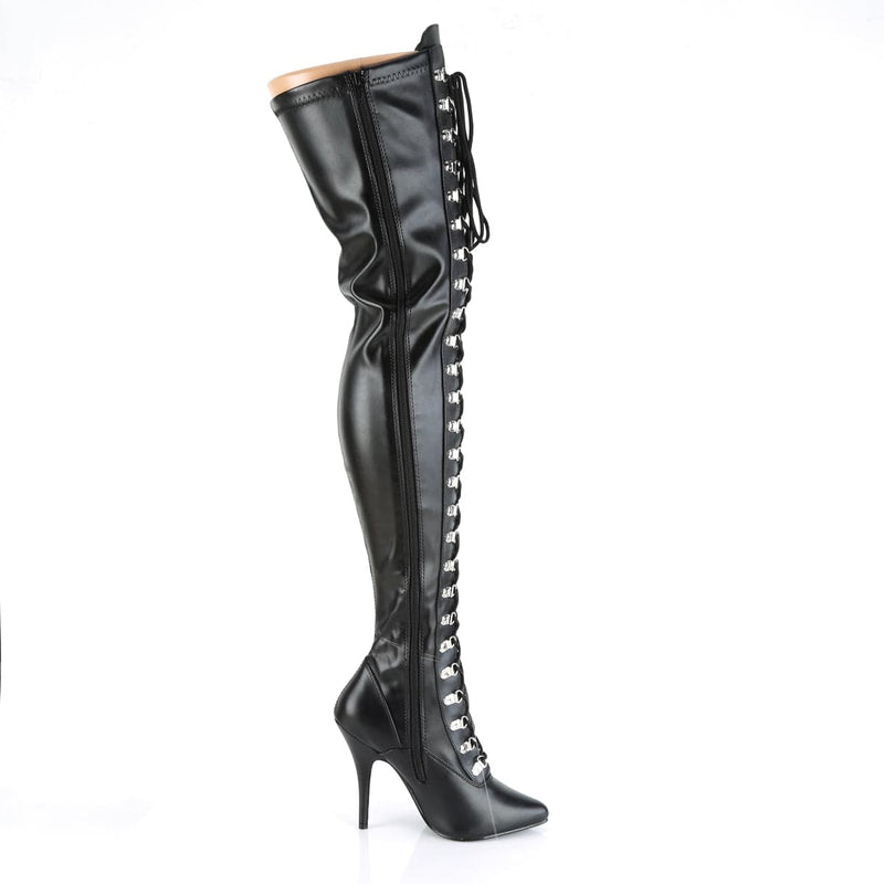 SEDUCE-3024 Black Stretch Faux Leather Thigh Boot Pleaser US Size (Women's): 6