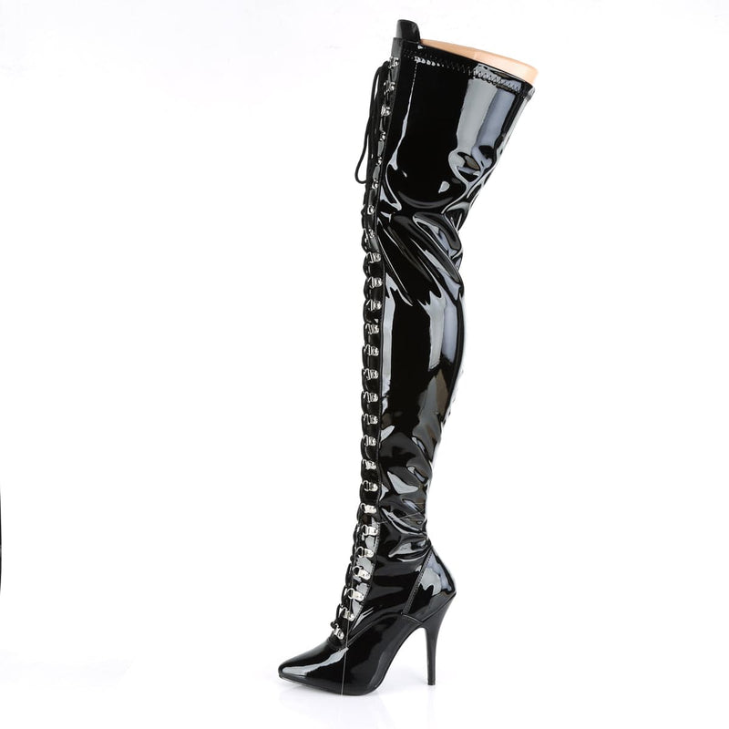 SEDUCE-3024 Black Stretch Patent Thigh Boot Pleaser US Size (Women's): 6
