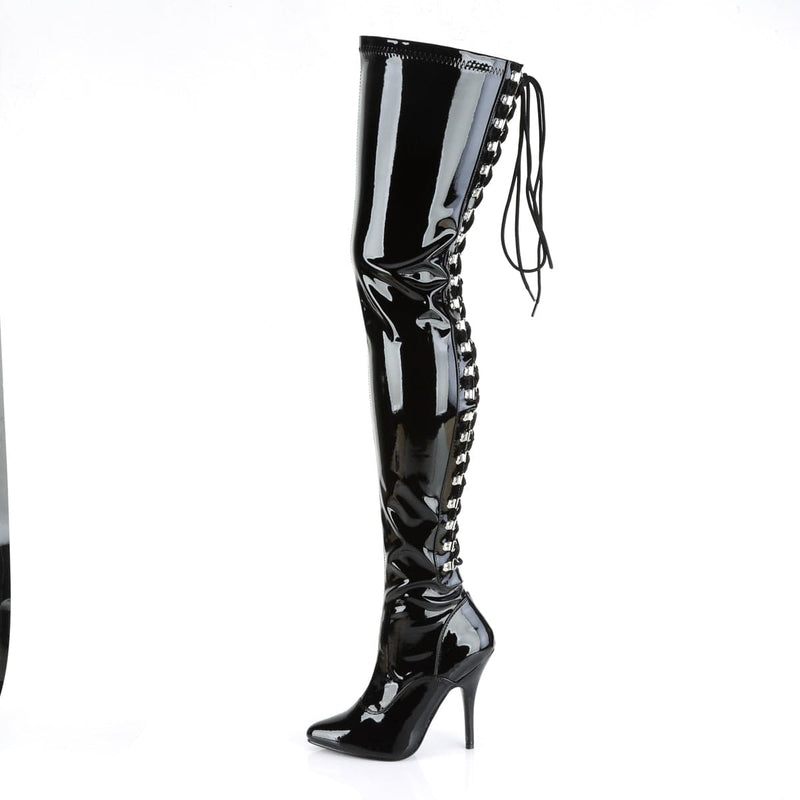 SEDUCE-3063 Black Stretch Patent Thigh Boot Pleaser US Size (Women's): 6