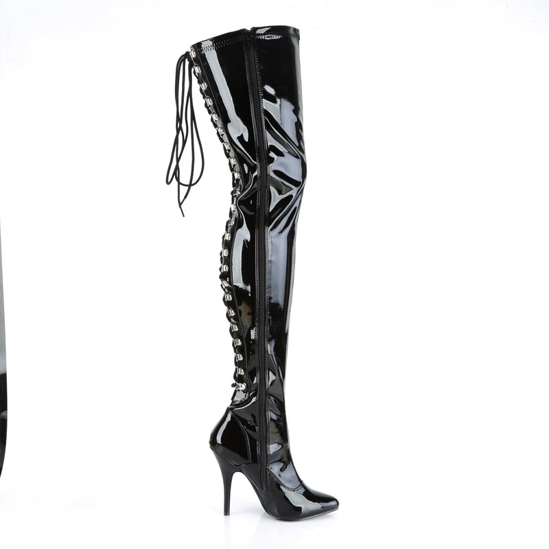 SEDUCE-3063 Black Stretch Patent Thigh Boot Pleaser US Size (Women's): 6