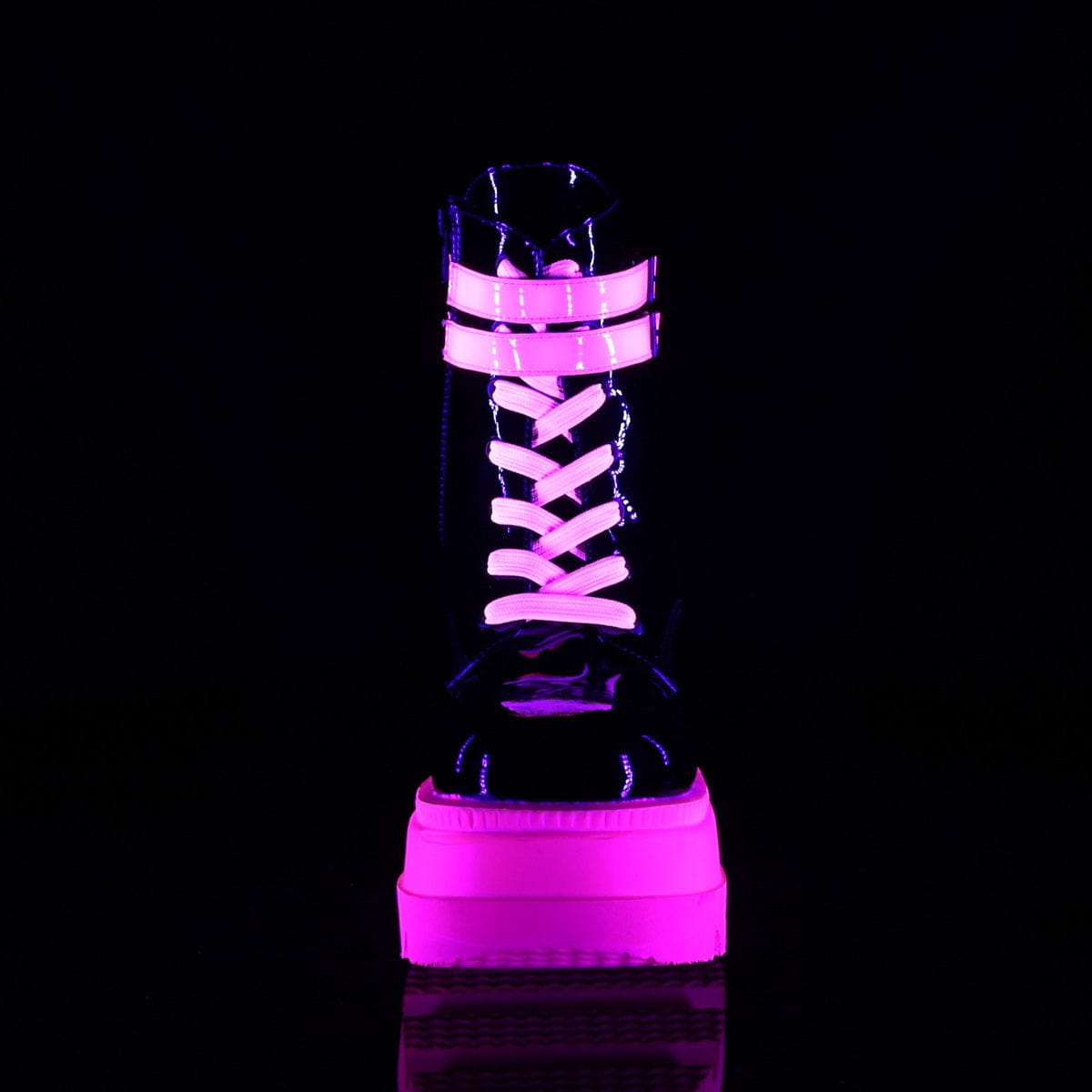 SHAKER-52 Black Patent -UV Neon Pink Ankle Boot Demonia US Size (Women's): 5