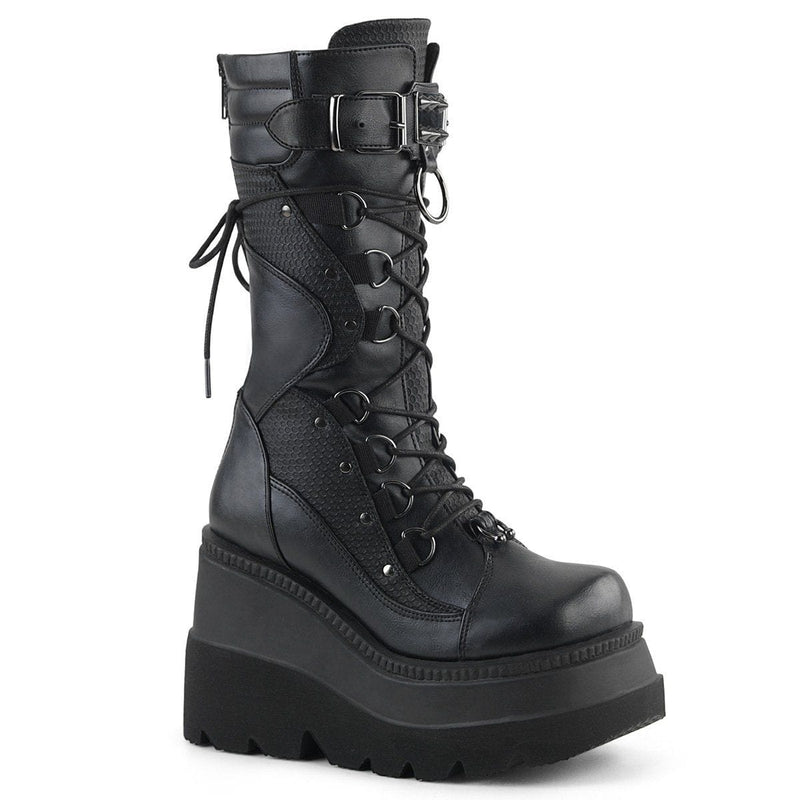 SHAKER-70 Black Vegan Leather Mid-Calf Boot Demonia US Size (Women's): 5