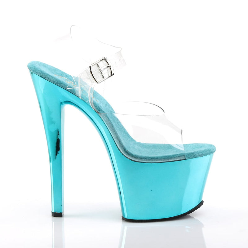 SKY-308 Clear/Turquoise Chrome Platform Sandal Pleaser US Size (Women's): 5