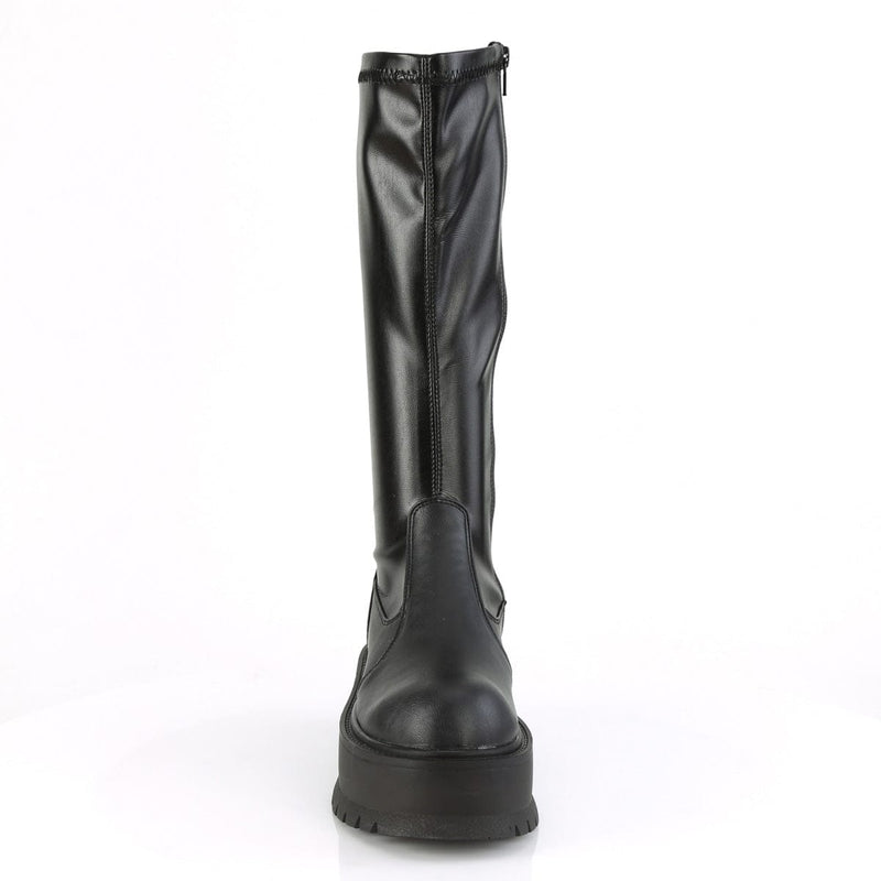 SLACKER-200 Black Stretch Vegan Leather Knee Boot Demonia US Size (Women's): 6