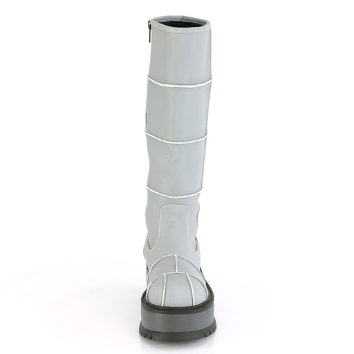 SLACKER-230 Grey Reflective Vegan Leather Knee Boot Demonia US Size (Women's): 6