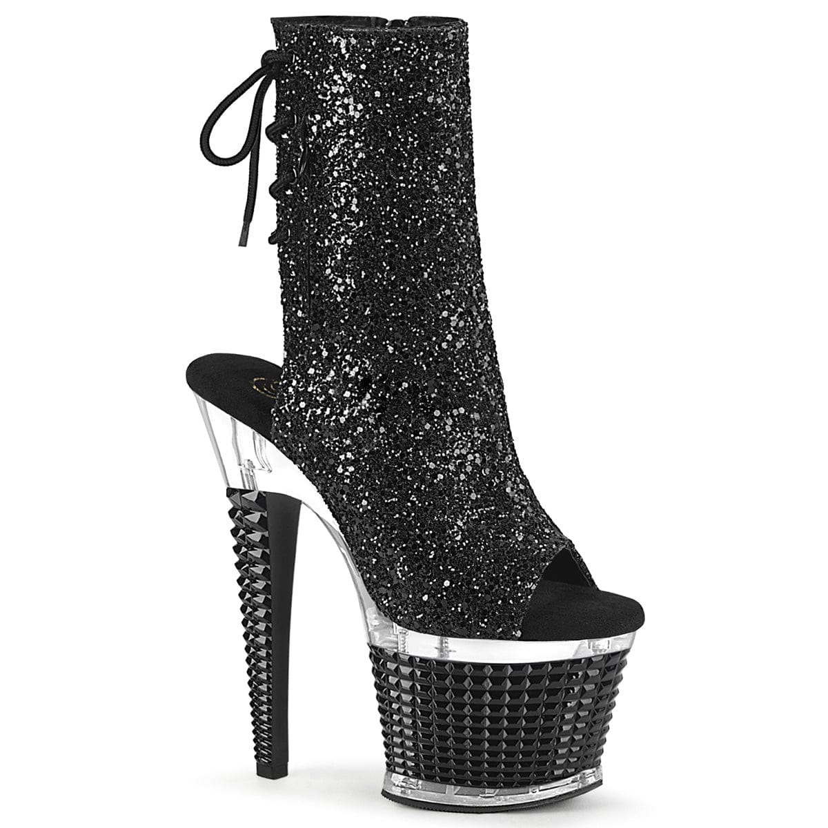 SPECTATOR-1018G Black Glitter/Clear Ankle Boot Pleaser