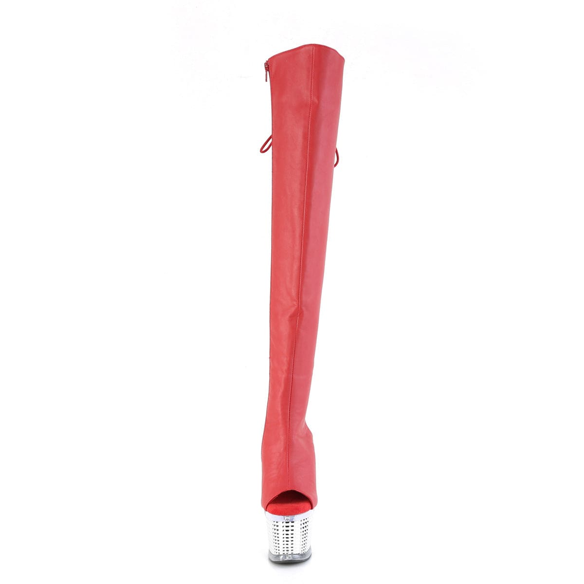 SPECTATOR-3019 Red Faux Leather/Clear-Silver Chrome Thigh Boot Pleaser US Size (Women's): 6