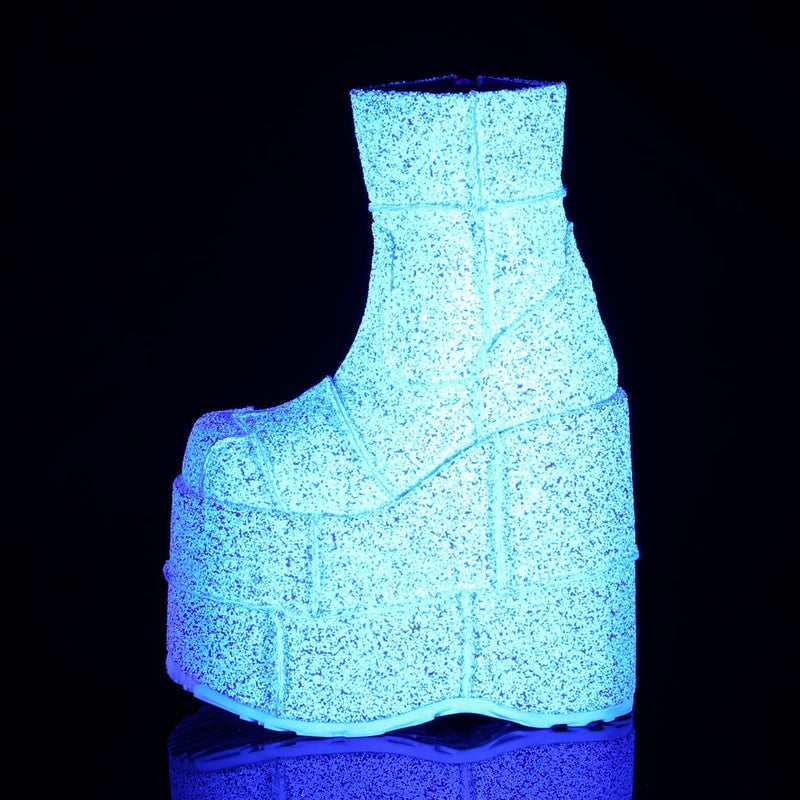 STACK-201G White Multi Glitter Ankle Boot Demonia US Size (Unisex/Men's): 4