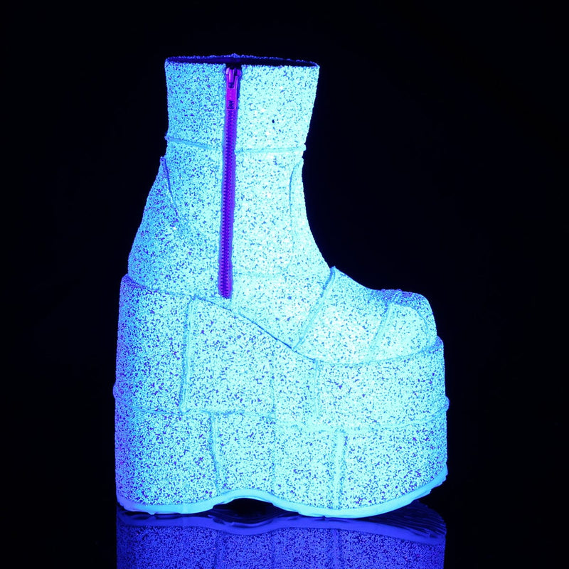 STACK-201G White Multi Glitter Ankle Boot Demonia US Size (Unisex/Men's): 4