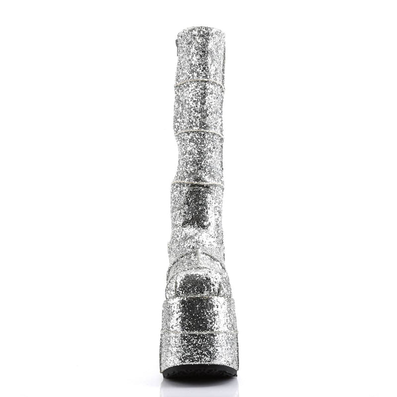 STACK-301G Silver Glitter Knee Boot Demonia US Size (Unisex/Men's): 4