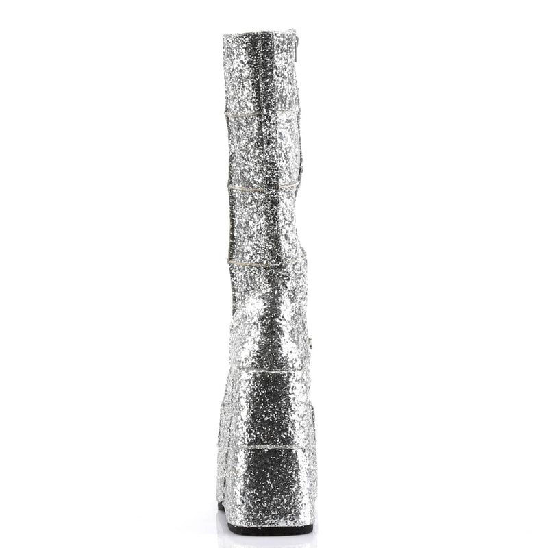 STACK-301G Silver Glitter Knee Boot Demonia US Size (Unisex/Men's): 4
