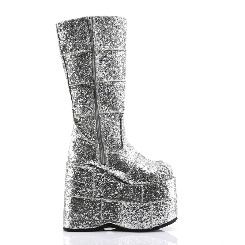 STACK-301G Silver Glitter Knee Boot Demonia US Size (Unisex/Men's): 4