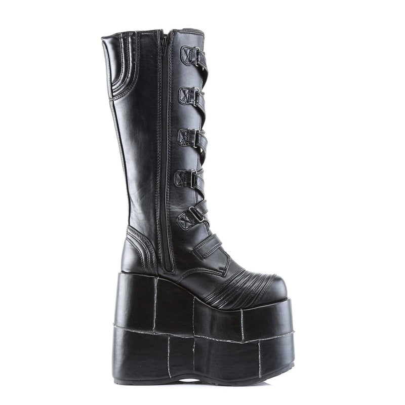 STACK-308 Black Vegan Leather Knee Boot Demonia US Size (Unisex/Men's): 4
