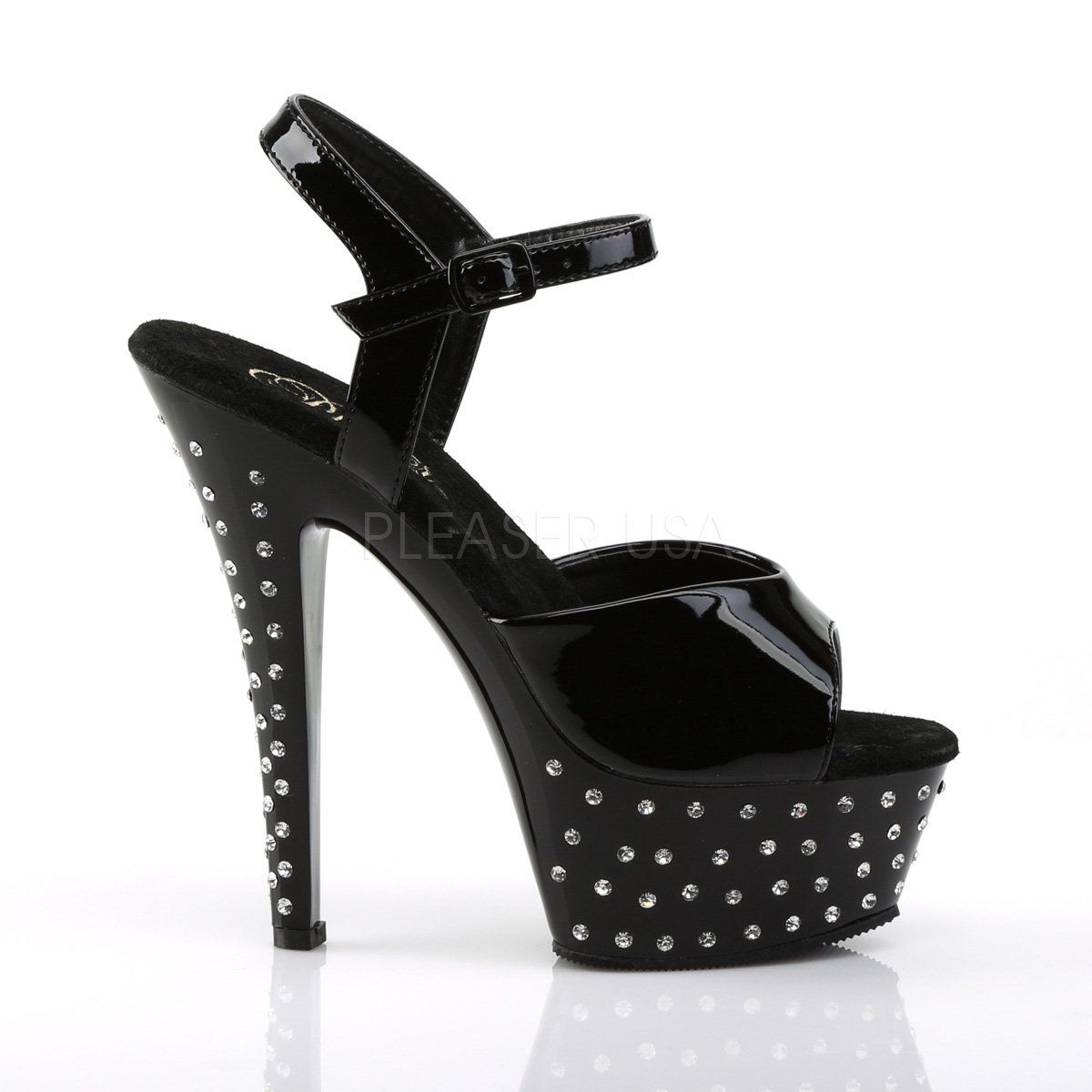 STARDUST-609 Black Patent Platform Sandal Pleaser