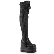 WAVE-315 Black Stretch Vegan Leather Thigh Boot Demonia US Size (Women's): 6