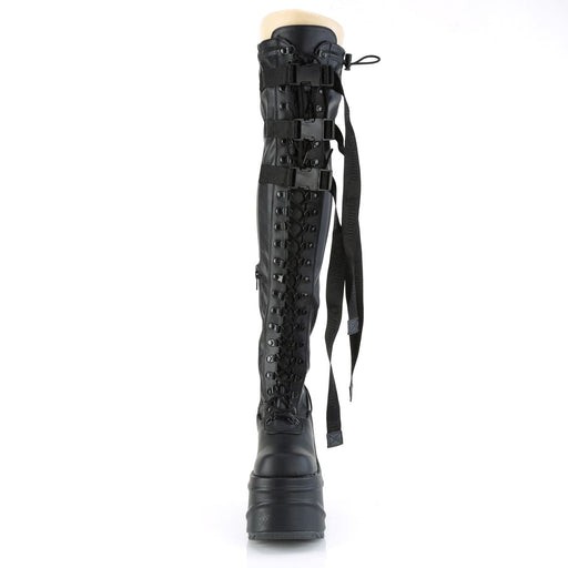 WAVE-315 Black Stretch Vegan Leather Thigh Boot Demonia US Size (Women's): 6
