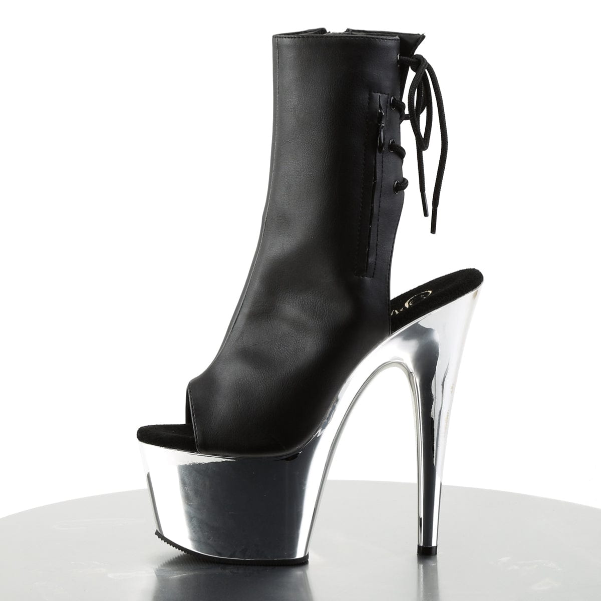 ADORE-1018 Black Faux Leather/Silver Chrome Pleaser US Size (Women's): 5