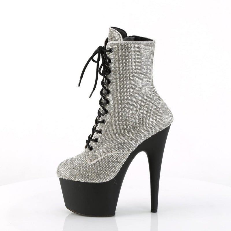 ADORE-1020RS Silver Rhinestones/Black Matte Ankle Boot Pleaser US Size (Women's): 5