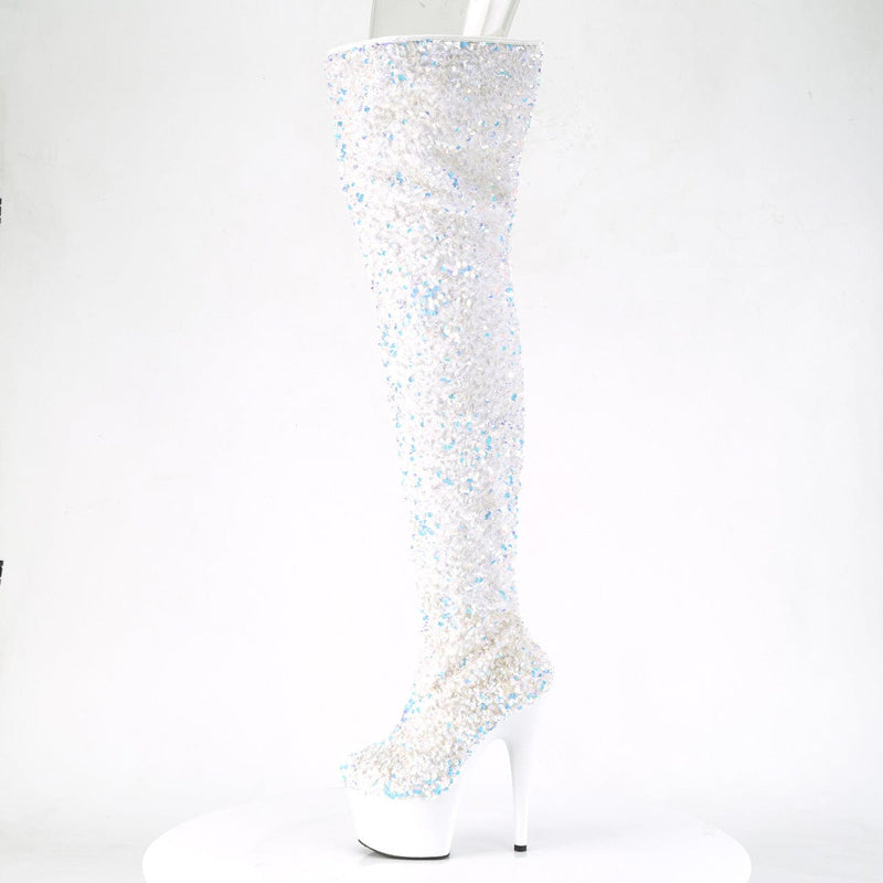 ADORE-3020 White Multi Sequins/White Boot Pleaser US Size (Women's): 5