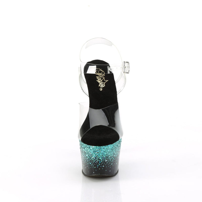 ADORE-708SS Clear/Black-Turquoise Multi Glitter Pleaser US Size (Women's): 5