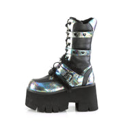 ASHES-120 Black Vegan Le Green Multi Oil Mid-Calf Boot Demonia US Size (Women's): 6