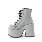CAMEL-203 Grey Reflective Vegan Leather Ankle Boot Demonia US Size (Women's): 6