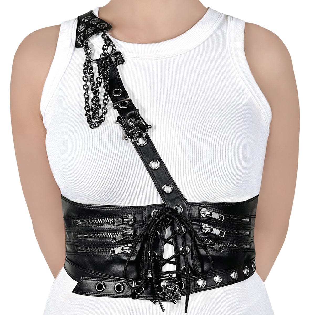 DA-105 Black Stretch Faux Leather Waist Harness