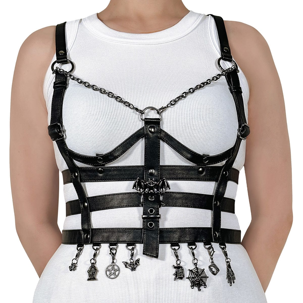 DA-118 Black Faux Leather Cage Body Harness