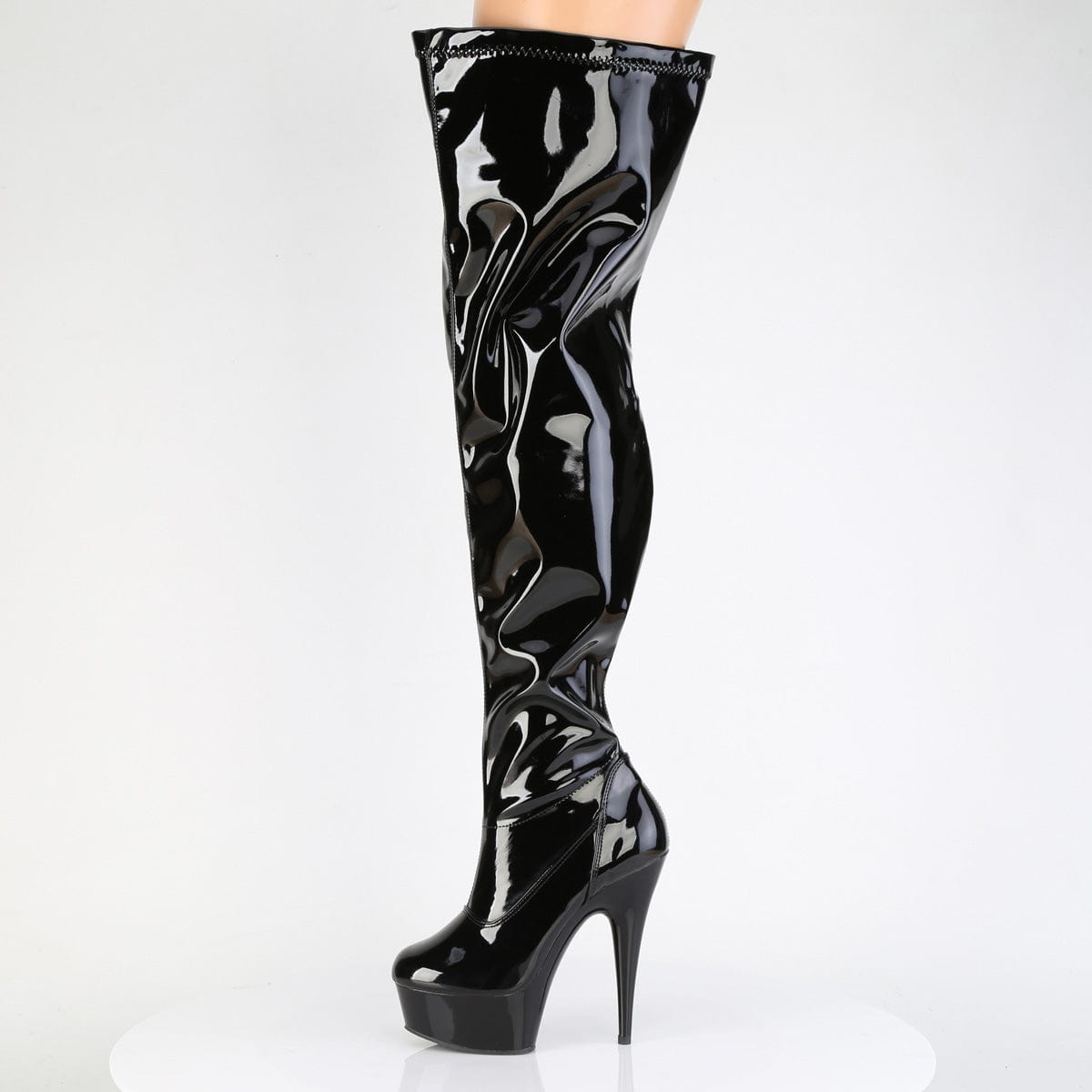 DELIGHT-3000WCF Black Stretch Patent/Black Pleaser US Size (Women's): 7